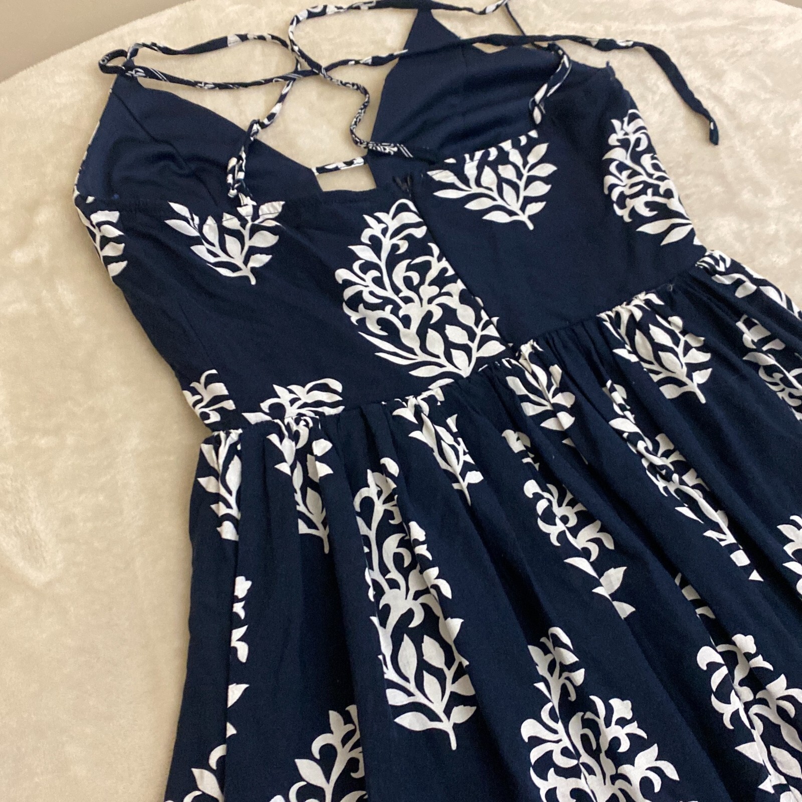 Miss Avenue Womens Navy Blue Leaf Print Split Neck Side Slit Maxi Dress Size S