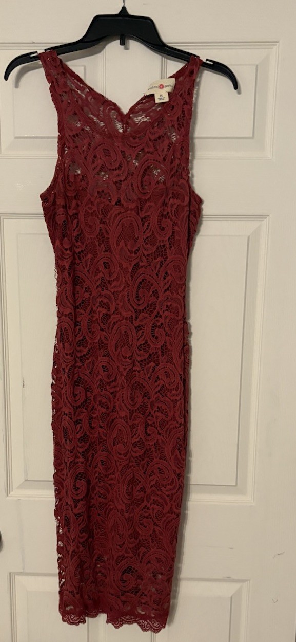 Wishful Park Red Floral Lace Sleeveless U-Neck Midi Sheath Dress M