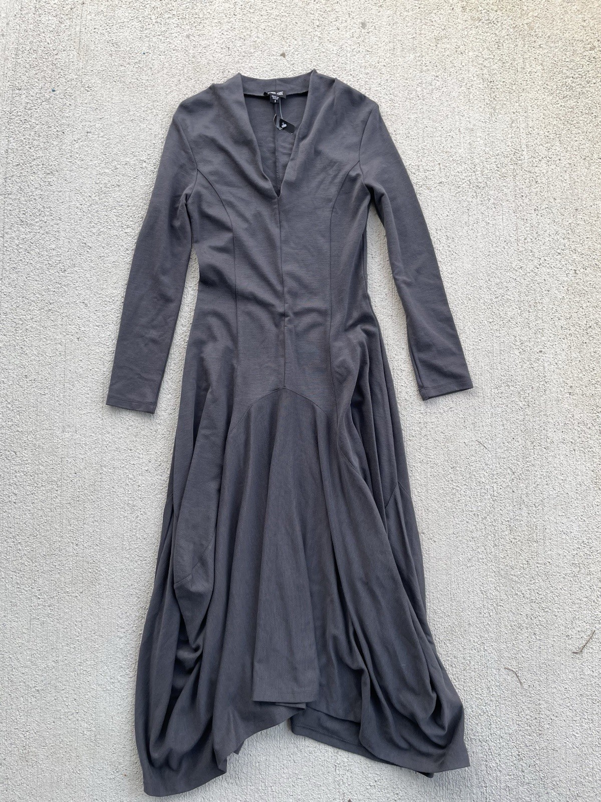 NWT Ronen Chen Draped Midi Dress Size 1 Gray Made in Israel Avant Garde