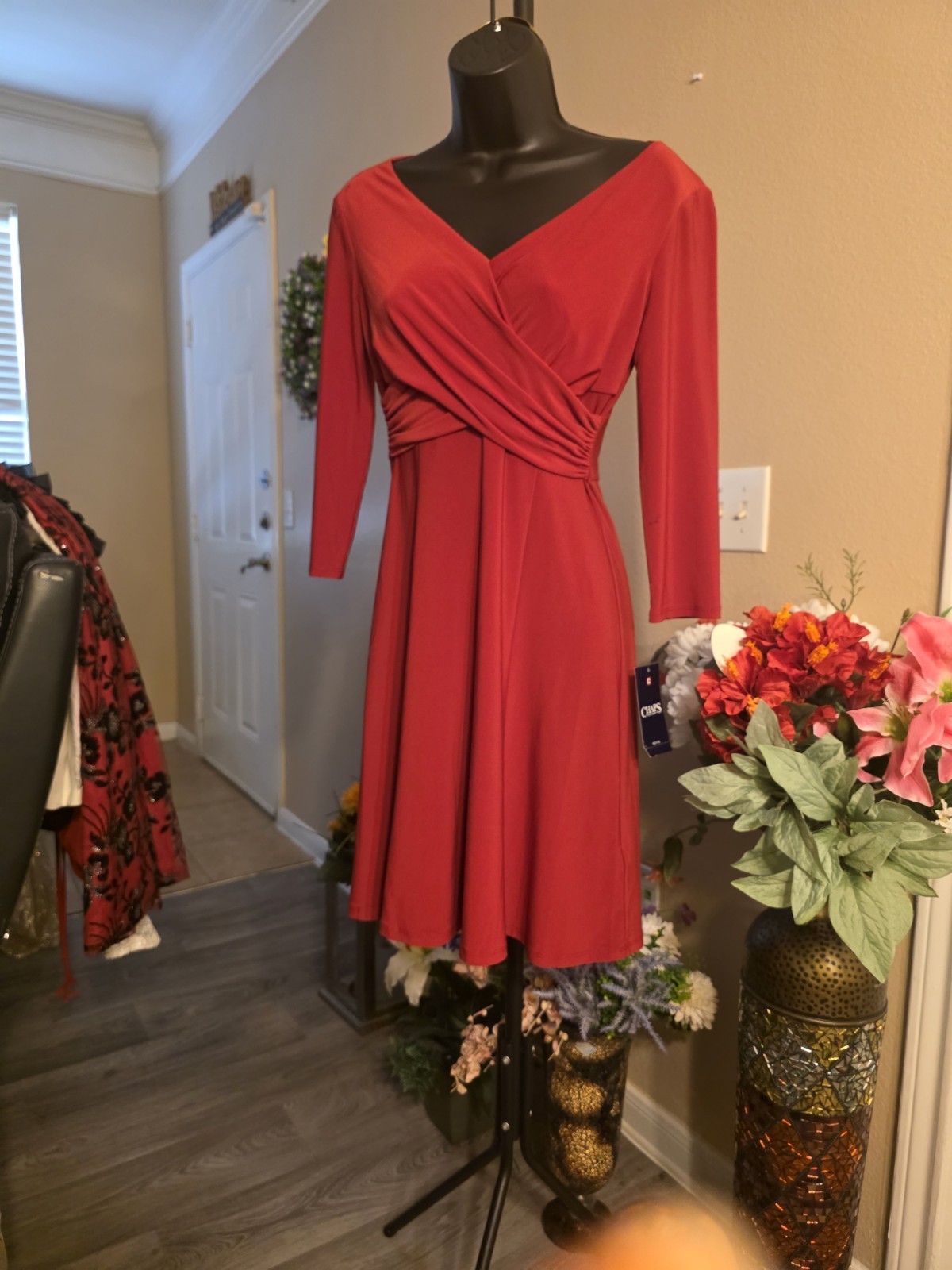 Red Chaps Petite Long Sleeve Dress