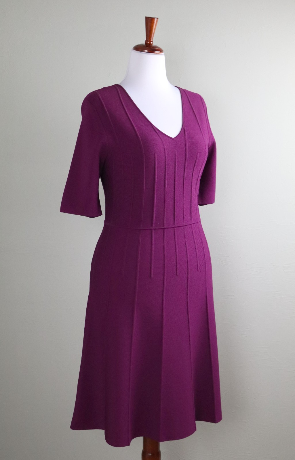 CARLISLE New York $570 Solid Purple Stretch Knit A-Line Sweater Dress Size Large
