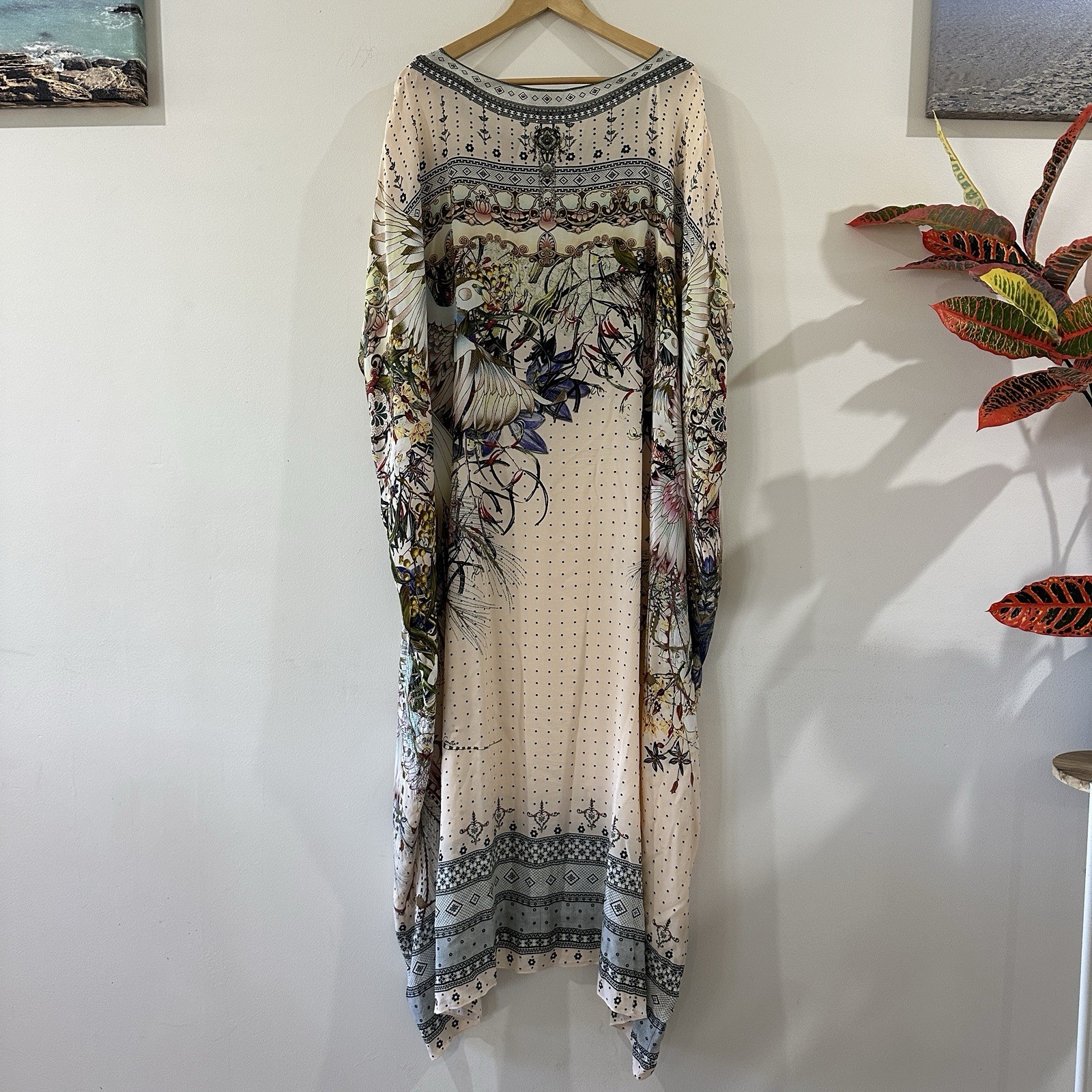 Camilla Kindred Skies Kaftan One Size OS Long Round Neck Silk Dress Maxi