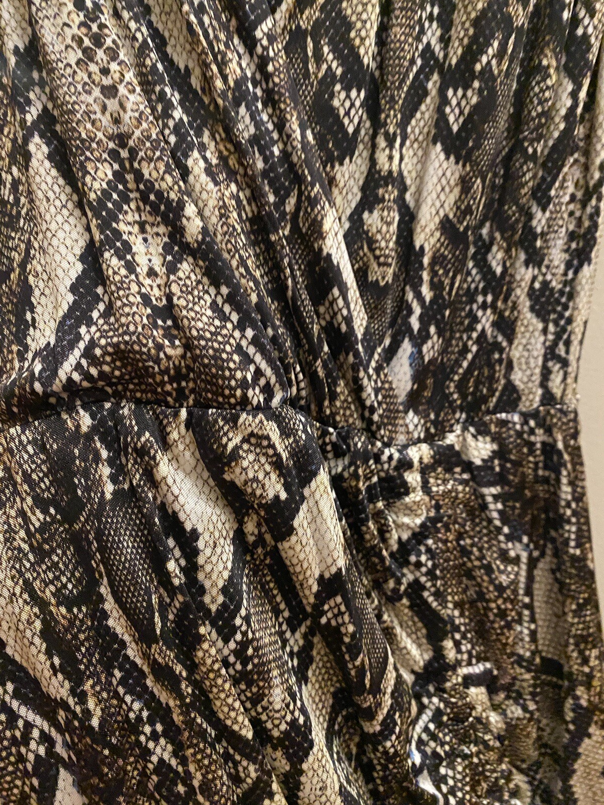Dress V-neck Ruched Snake Print Midi Cocktail Dress New XXS