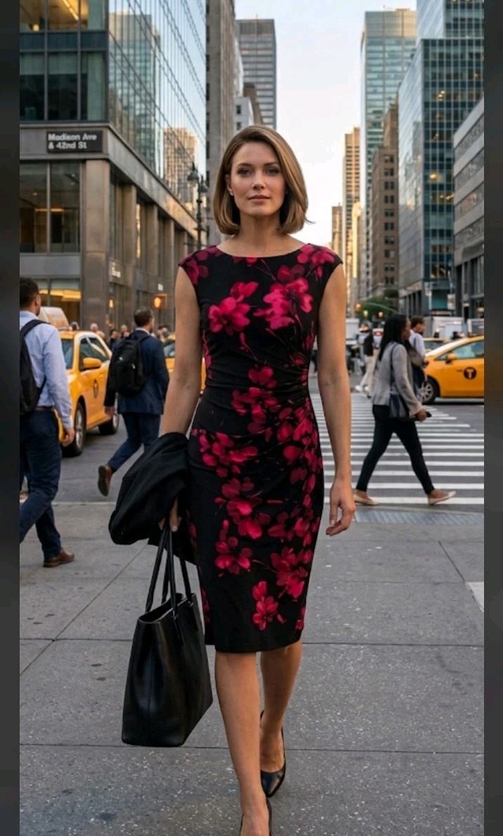 Chaps Dark Floral Sheath Long Sleeve Dress Womens M Professional Classic #drs21