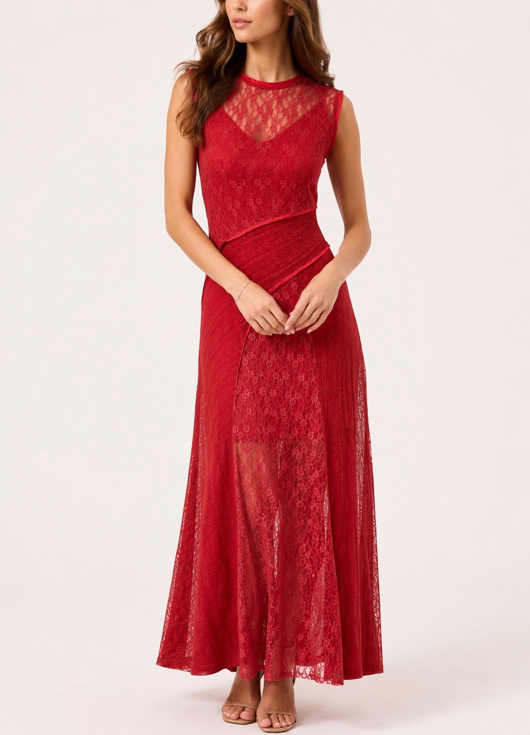 NWT Urban Outfitters Red Lace High Neck Keyhole Cut-Out Maxi Dress Lined Size S