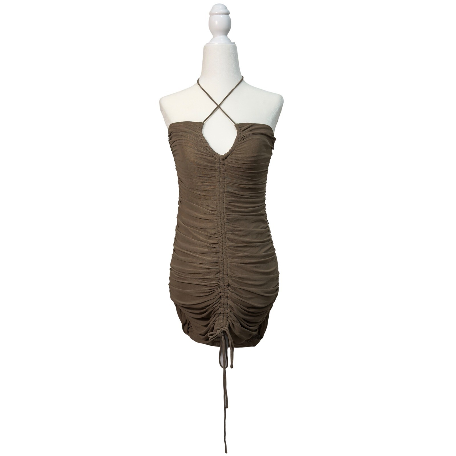 Princess Polly Brown Ruched Halter Mini Dress Keyhole Bodycon Size US 4