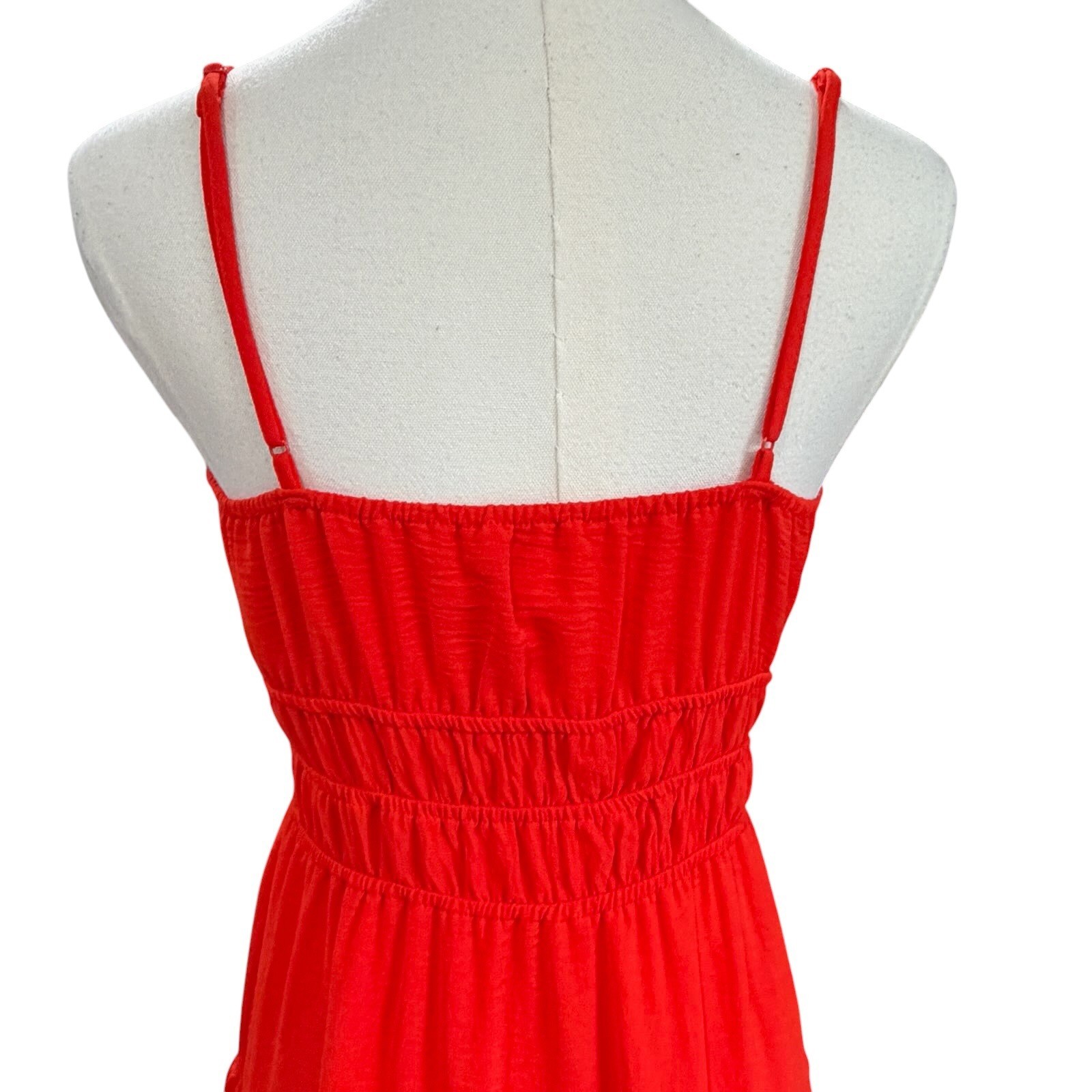 Monteau Los Angeles Orange Red Smocked Tiered Midi Dress S Boho Beach Festival