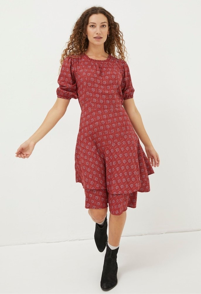 Fat Face Shaney Craft Geo Dress in Raspberry Red Size 14 Lenzing Ecovero