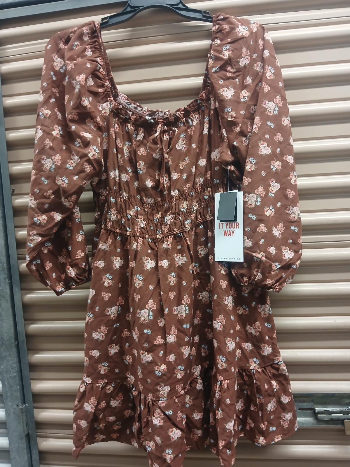 Celebrity Pink Long Sleeve Woven Dress Women’s Size XL NWT Multi Brown