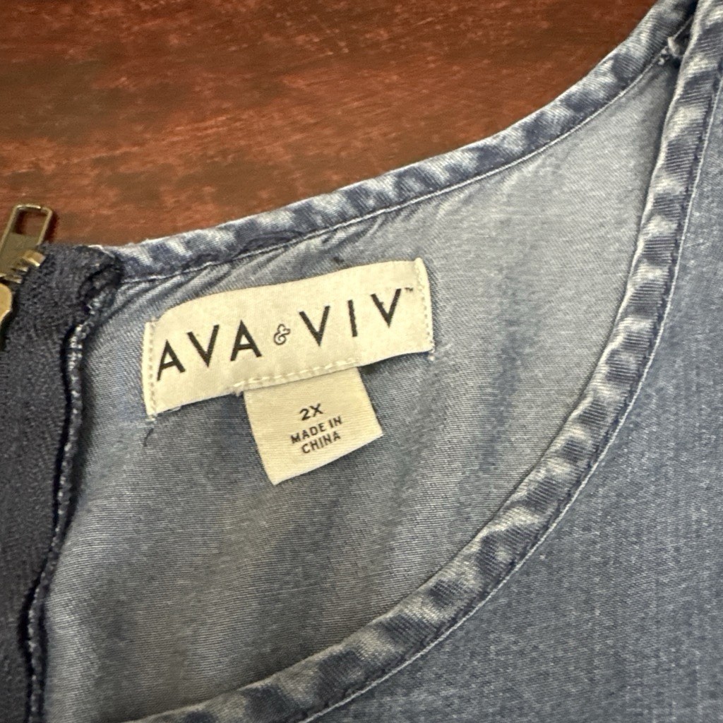 Ava & Viv Chambray Colorblock Dress Women’s 2X Blue Gray High-Low Hem