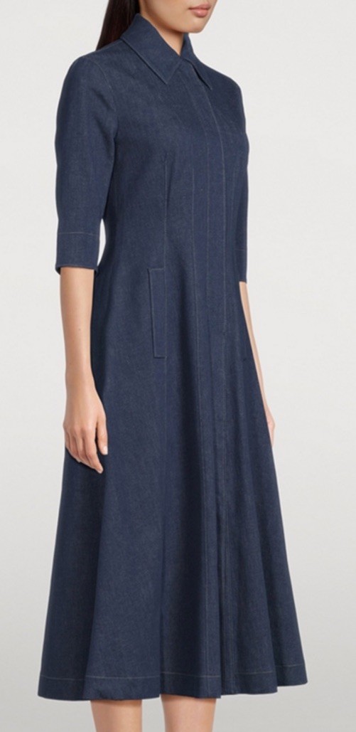 $2,150 AKRIS Stretch Japanese Denim Midi A-line Minimalist Hidden Zip Dress Sz 6