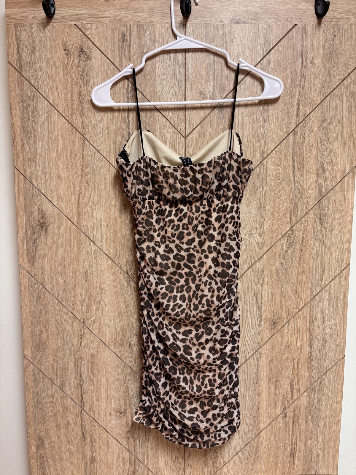 Streetwear Society M Mini Dress Bodycon Cheetah Mesh Lined Ruched Sides Zipper