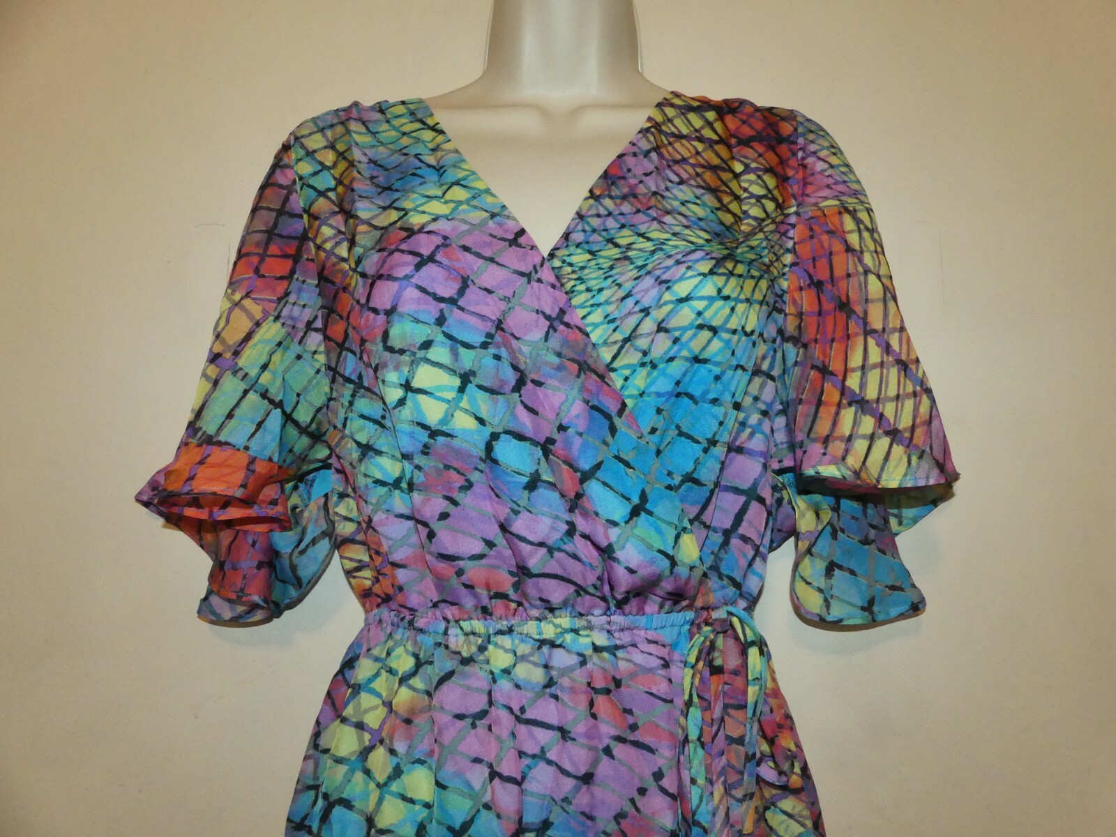 Presley Skye flutter sleeve faux wrap silk dress size XS multicolor print NWT