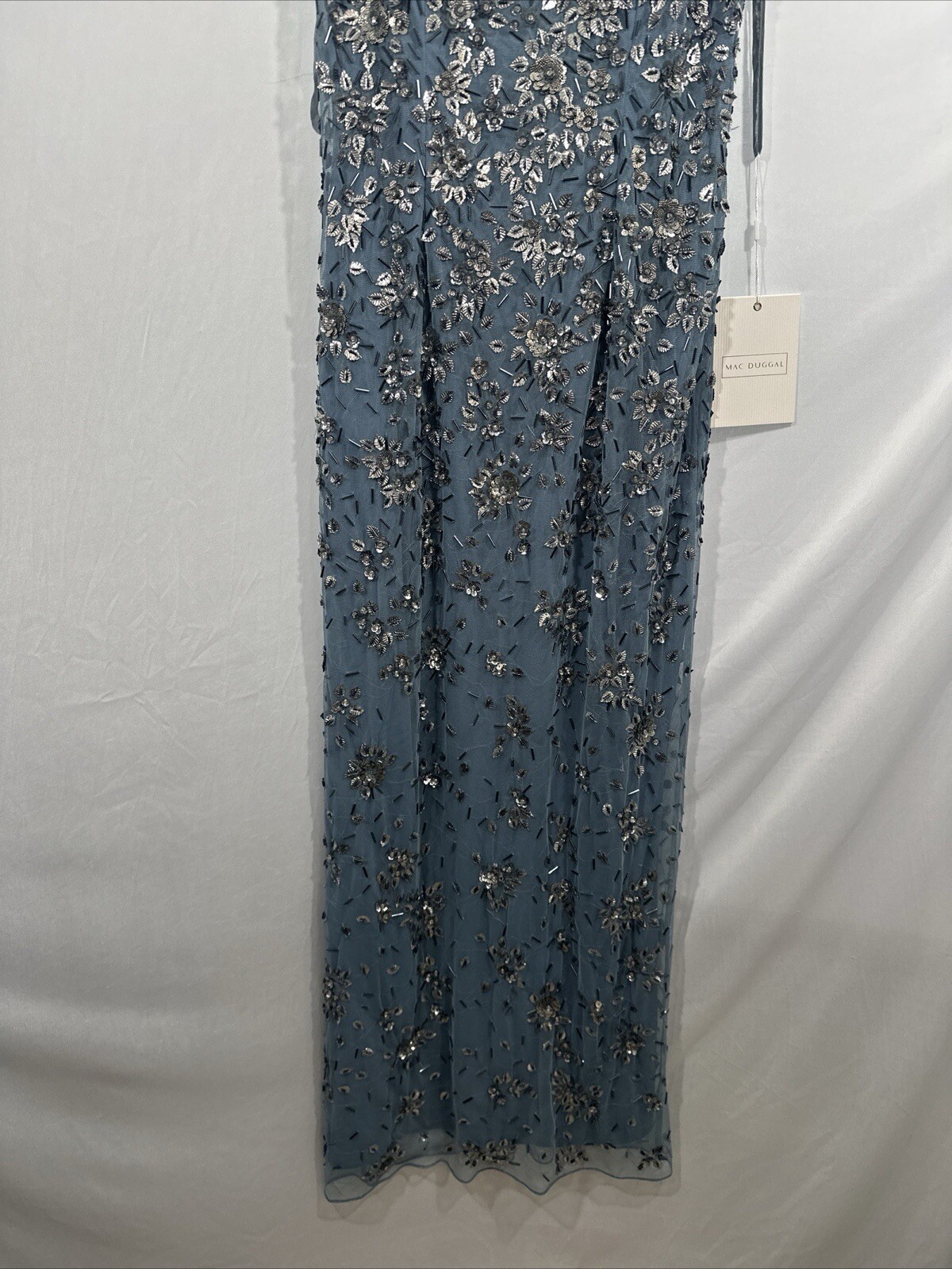 NWT Mac Duggal [ 10 ] 5477 Floral Embellished Scoop Neck Gown in Slate Grey #J43