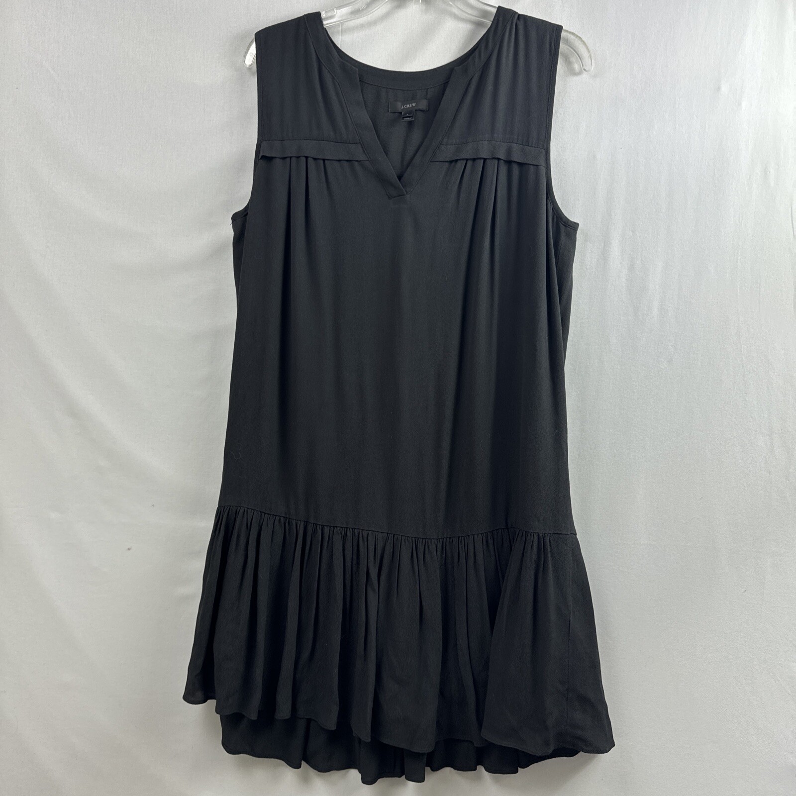 J Crew Shift Dress Womens Small Black Ruffle Hem V Neck Flowy Sleeveless Lined