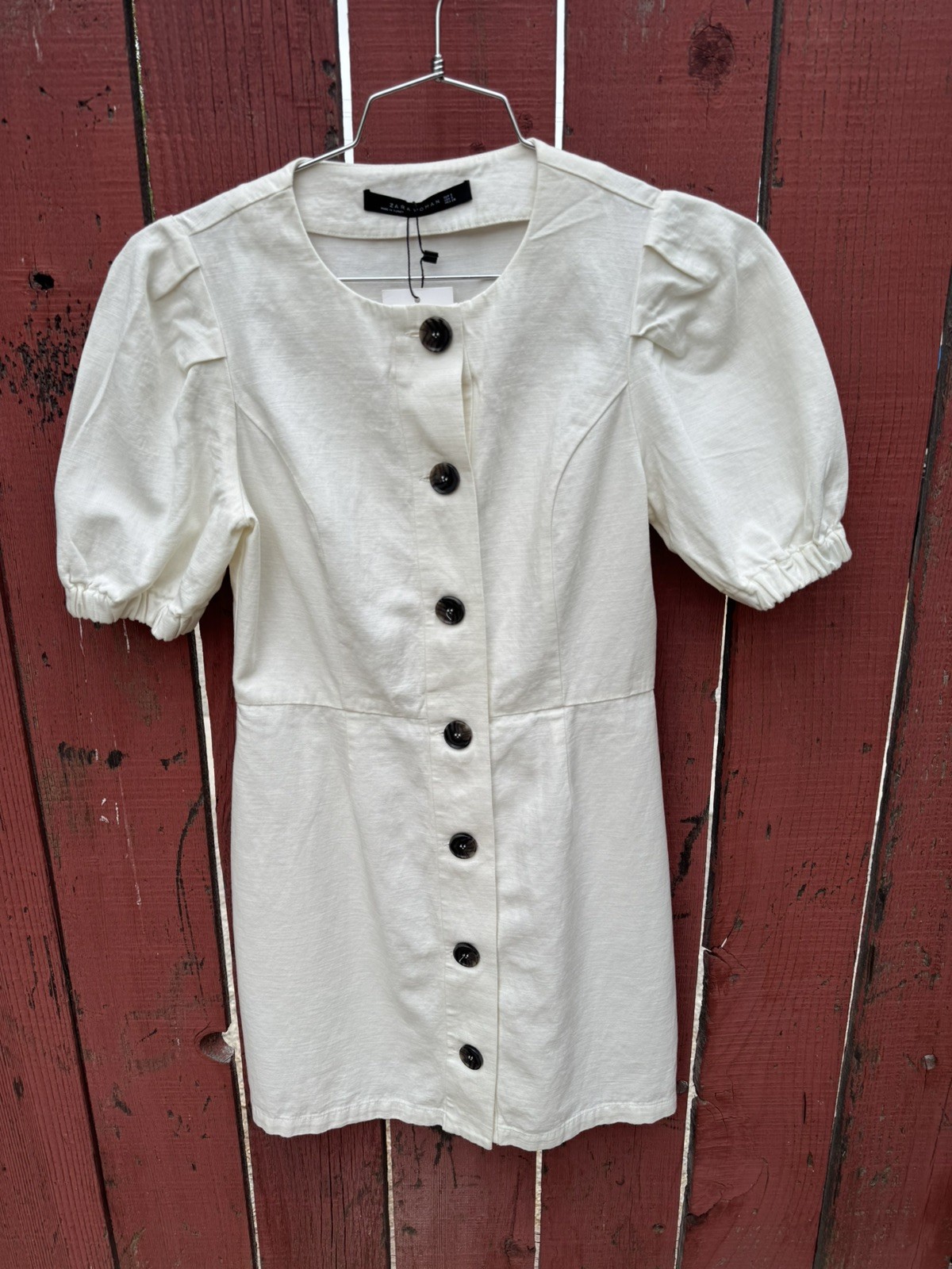Zara Puff Sleeve White Linen Cotton Dress Homestead Summer Vacation Pretty Woman