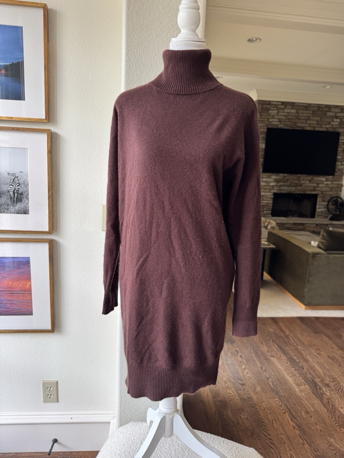 NAADAM Sweater Dress Sz S Burgundy Wool Cashmere Ribbed Twist Back