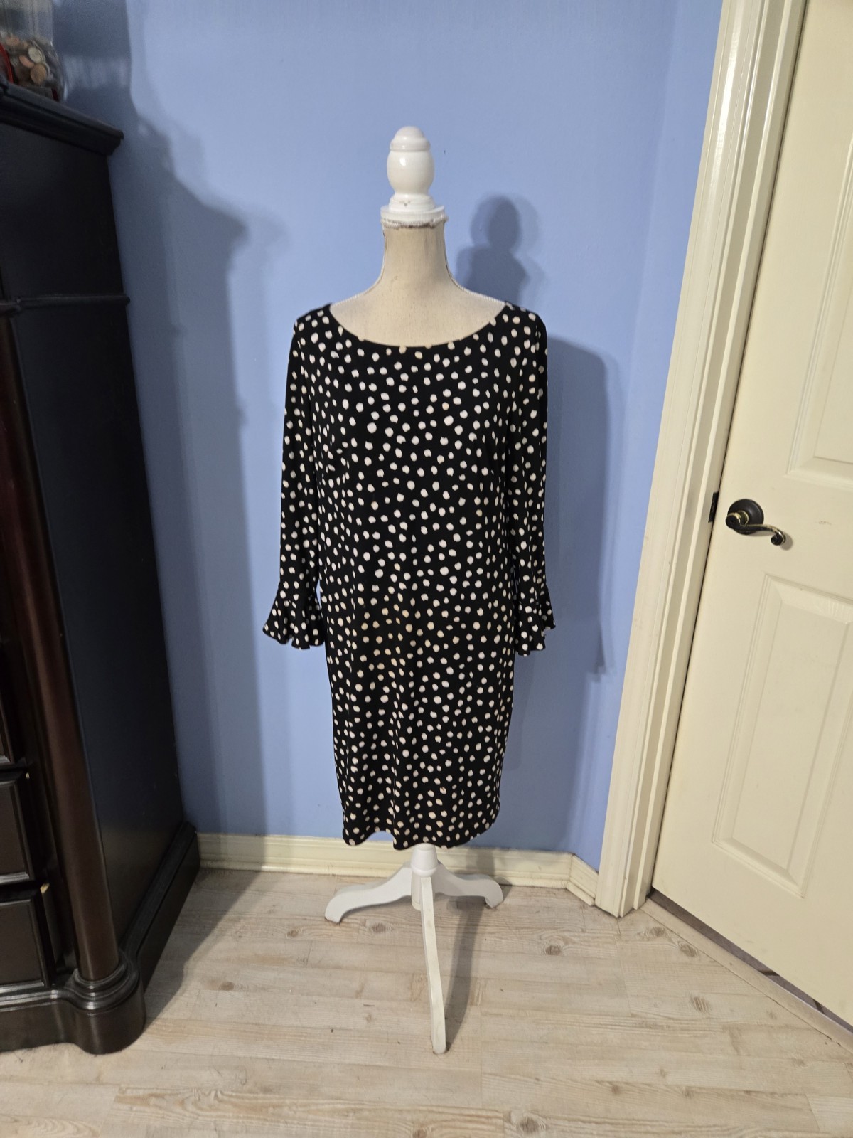 Laura Jeffries Size 12 Dress Womens Black Polka Dot Shift