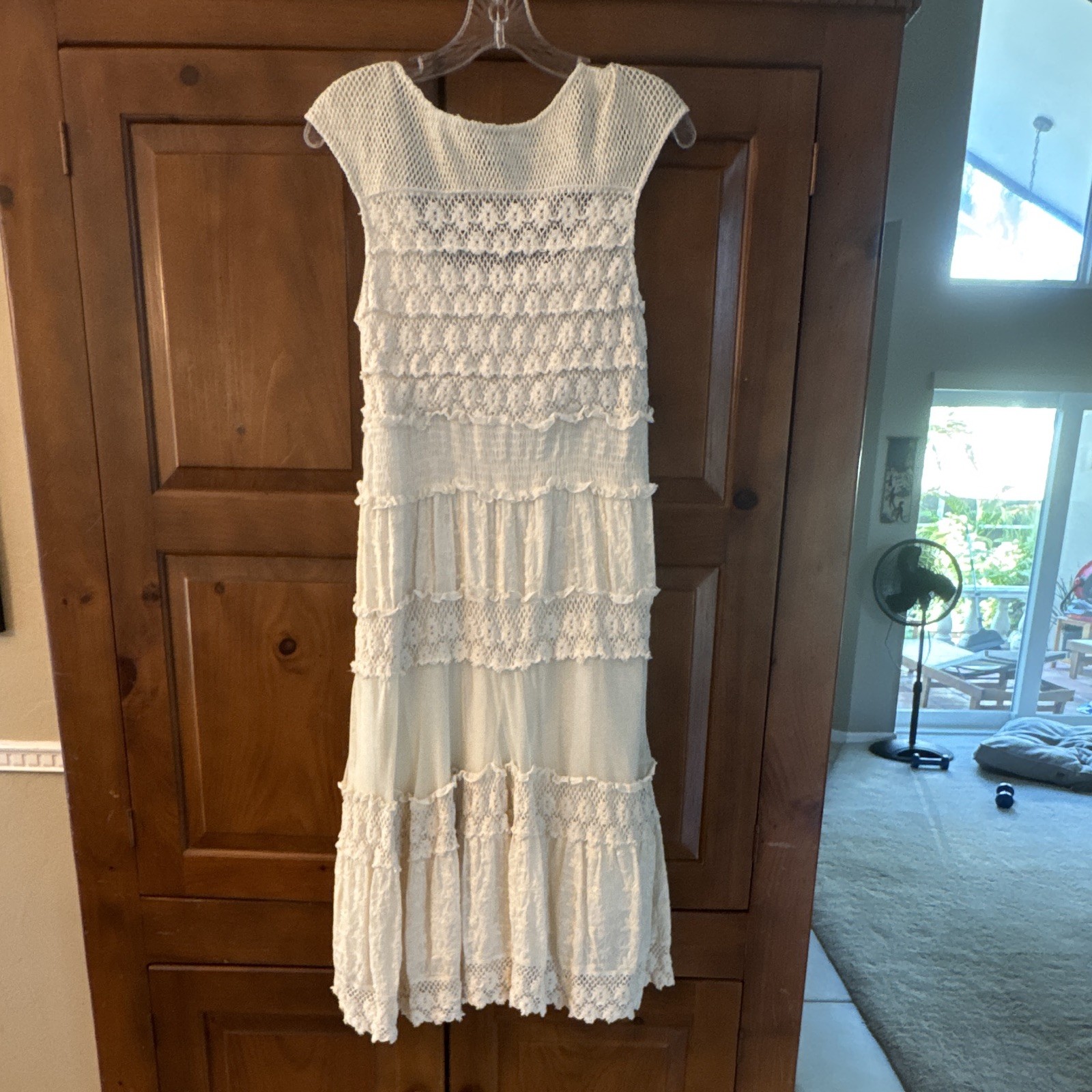 Sundance White Floral Cotton Lace Crochet Embroidered Scoop Neck Midi Dress 8
