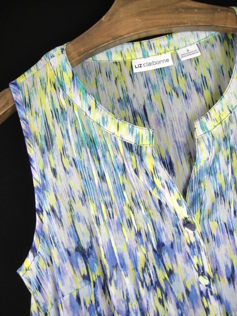 Liz Claiborne Size S Semi Sheer Colorful Sleeveless Draw String Waist Dress