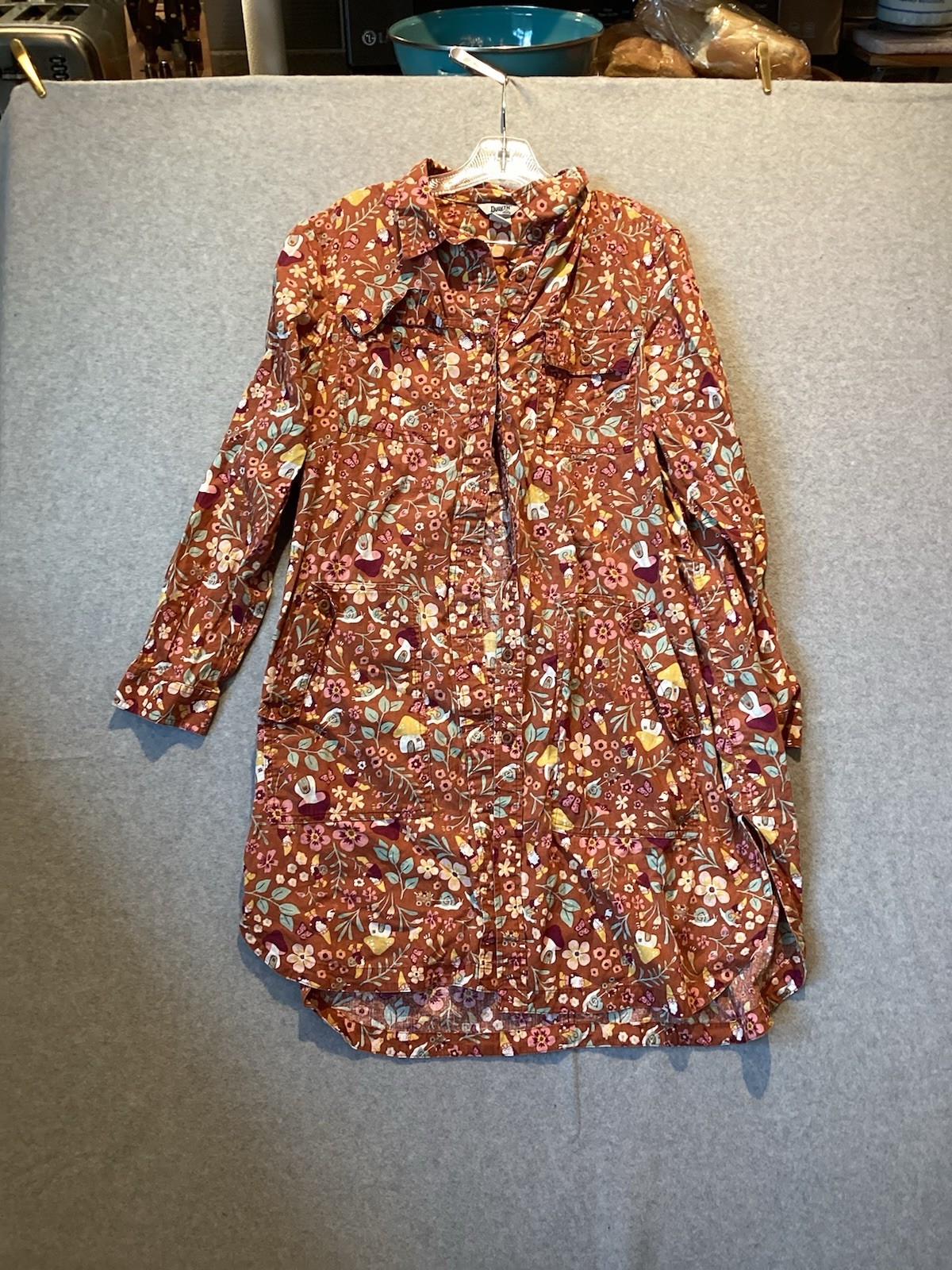 Duluth Trading Mushroom Gnome Printed Tunic Button Up Dress XL