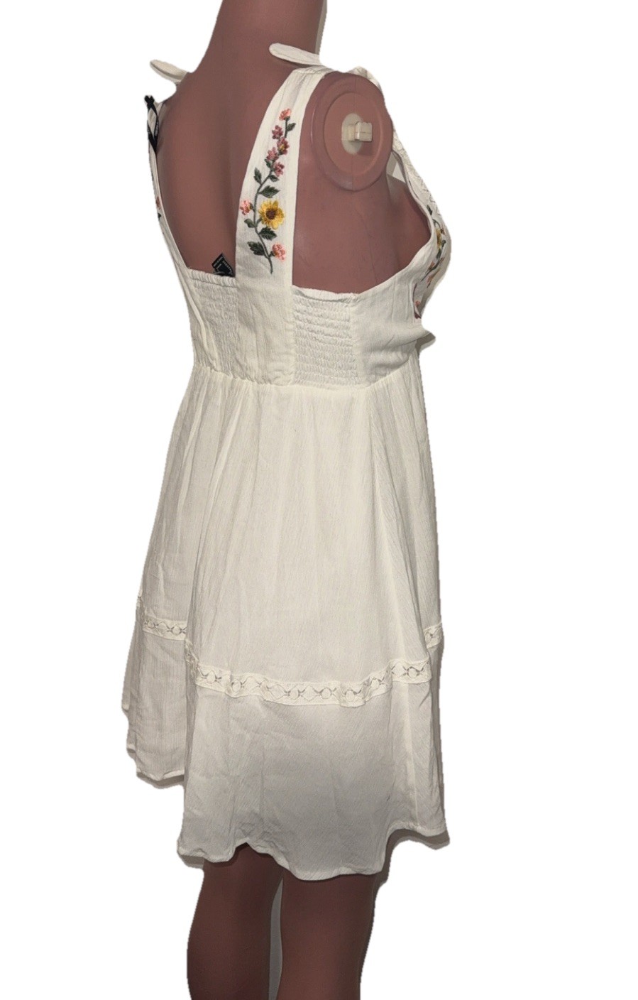 Cute White Forever 21 Lined S Sundress Embroidered Lace Tie Straps Boho Mini