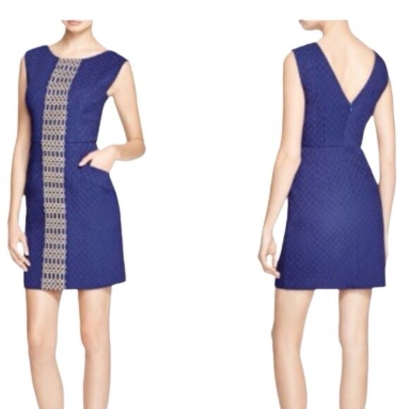 NWT Anthropologie Plenty by Tracy Reese Valerie Dress Blue Gold Embroidered 14