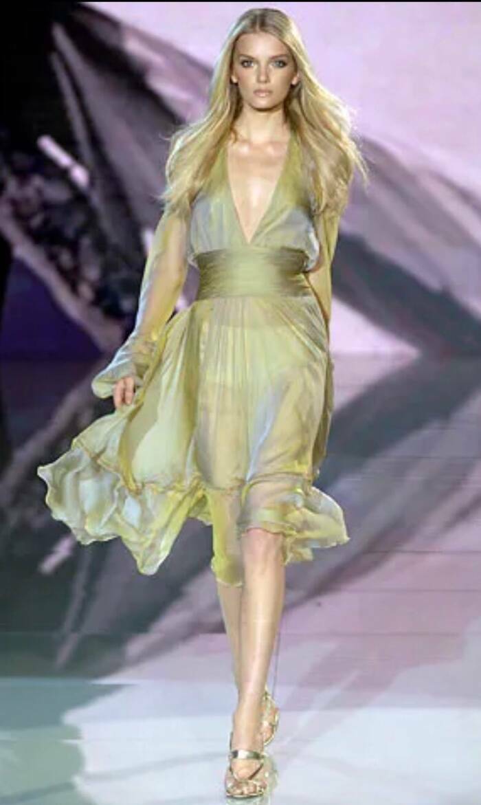 VERSACE SS 2006 RUNWAY VINTAGE PLUNGING SHEER BACK DRESS SZ 42