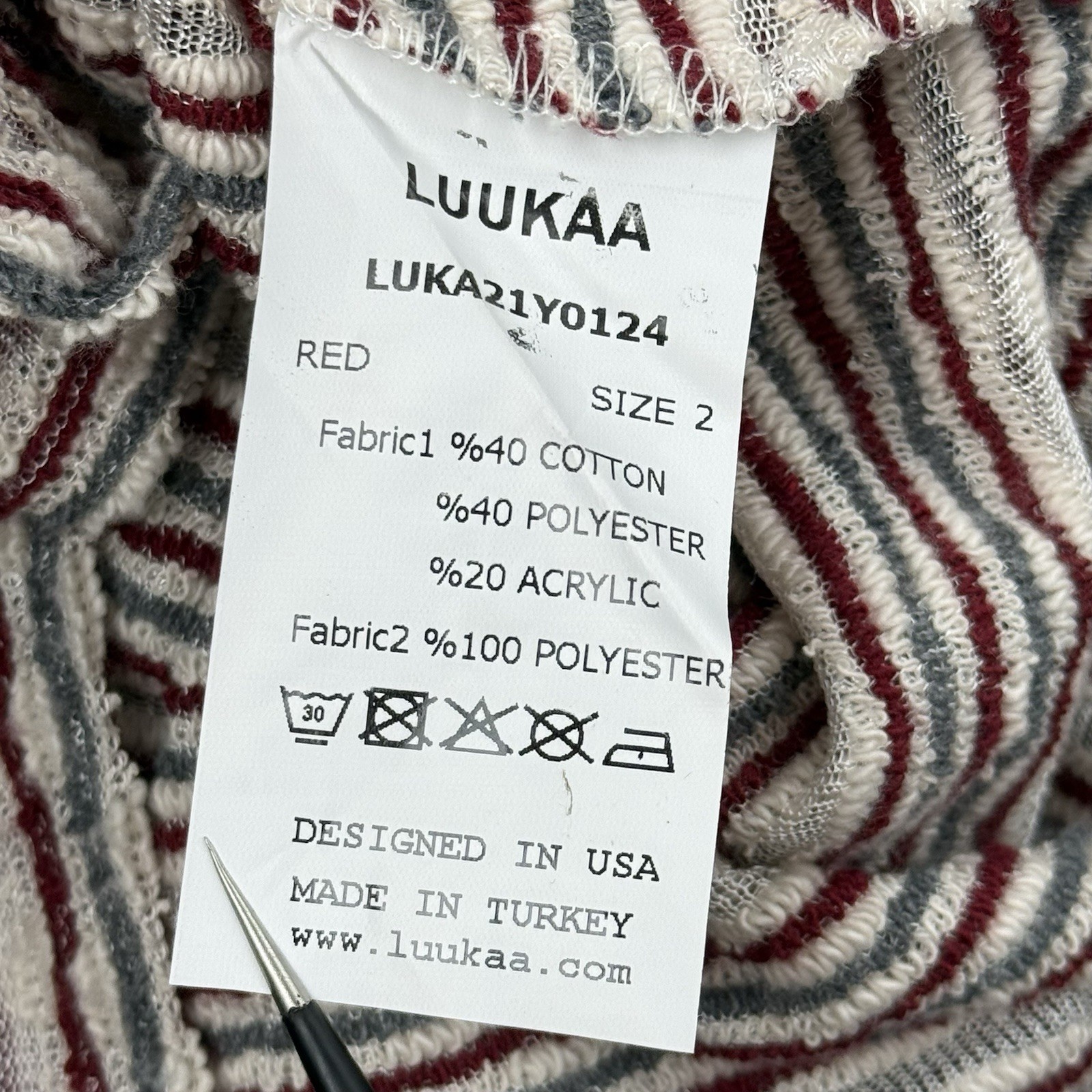 Luukaa Dress Cream Red Gray Stripe Sheer Mesh Sz 10 Lagenlook Art To Wear NEW