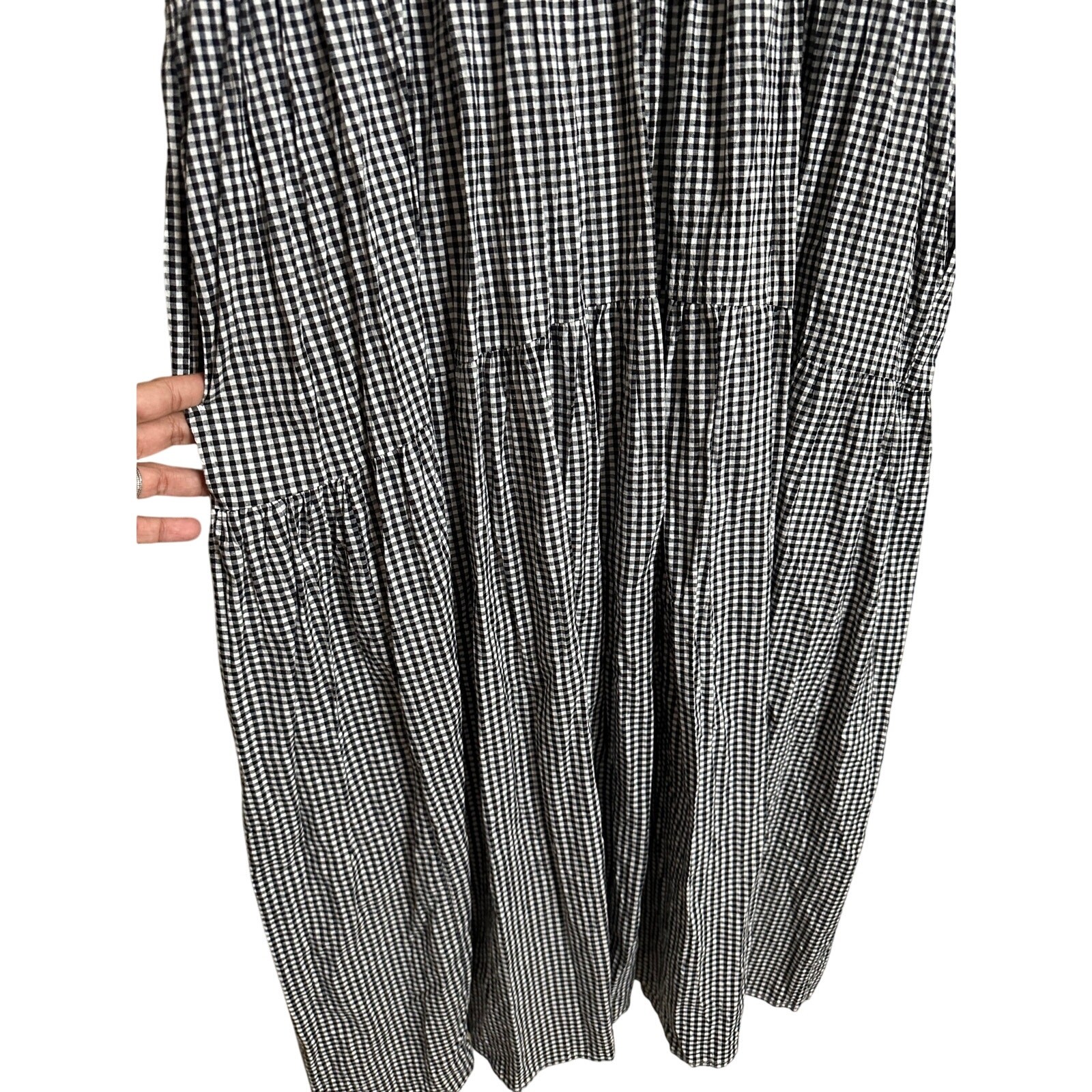 Eri + Ali Evaline Maxi Dress size S Black White Gingham Tiered Puff Sleeve
