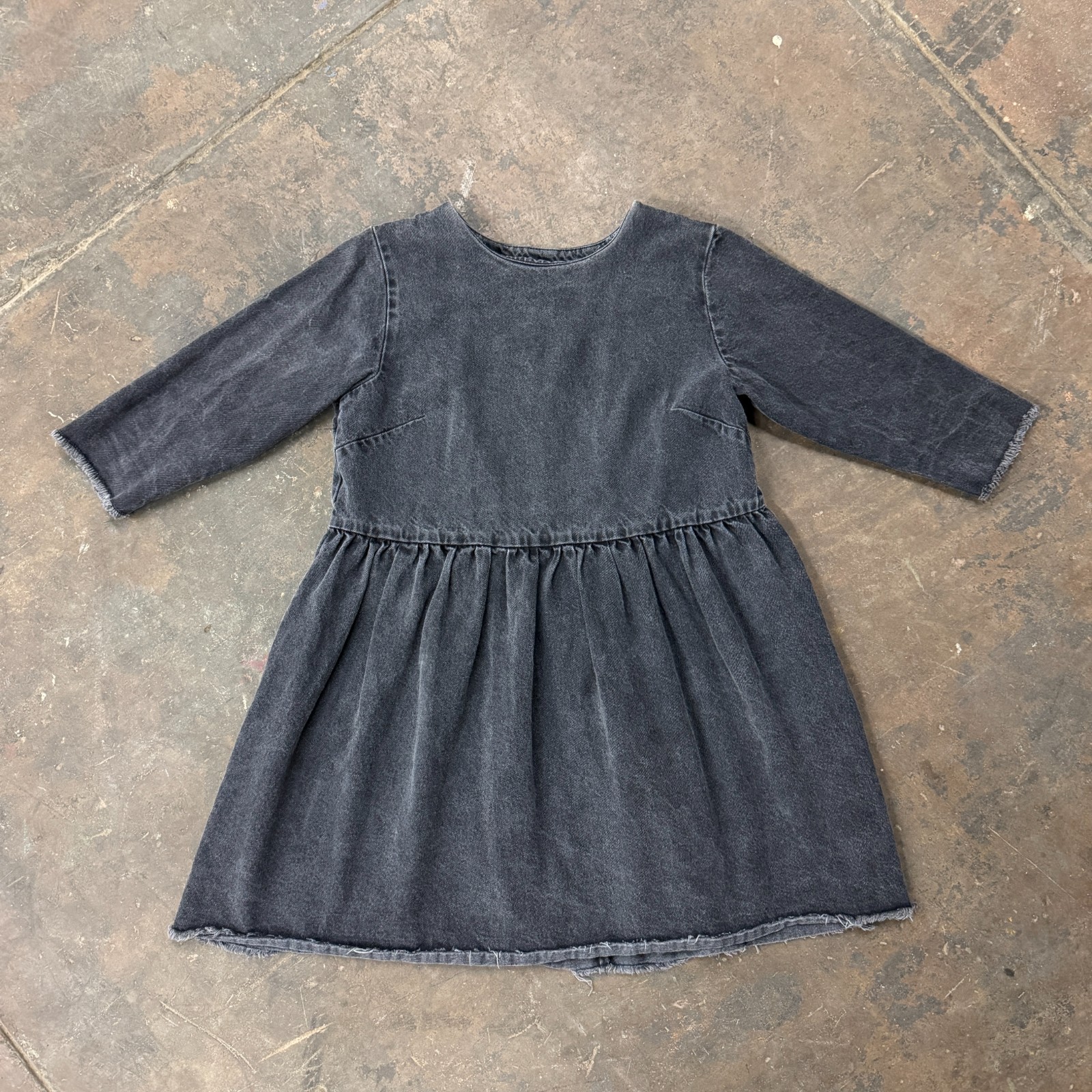 ASOS Women’s US 4 Black Denim Dress Long Sleeve 100% Cotton Fit & Flare Raw Hem