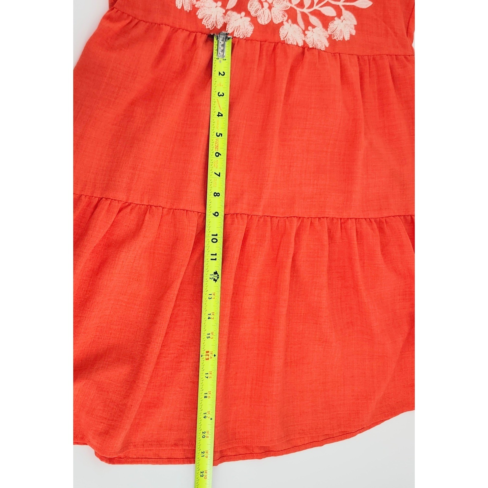 THML Coral Orange Floral Embroidered Tiered Mini Dress Flutter Sleeve Small