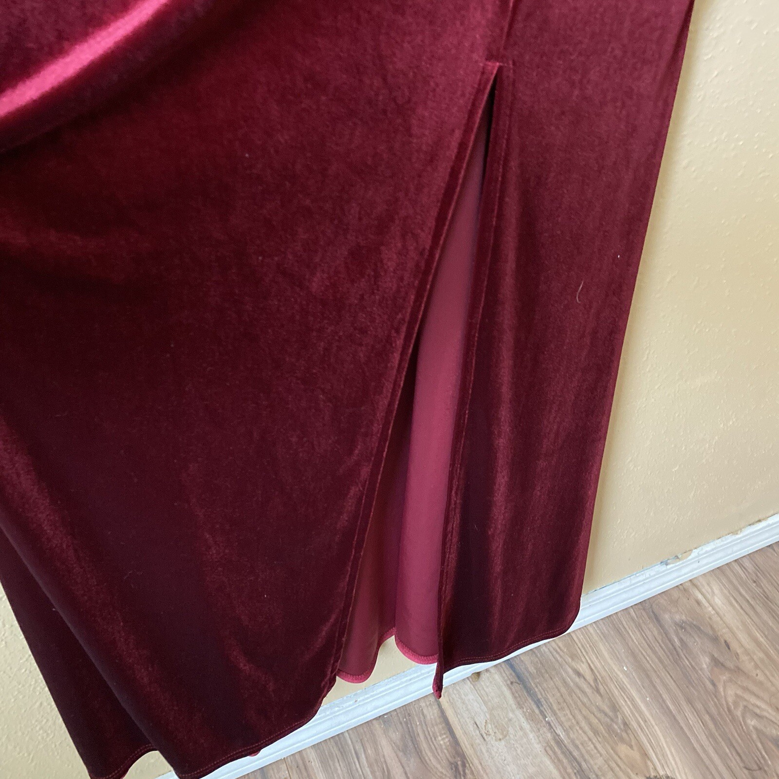 Ababalaya Crushed Velvet Maroon Red Slit Maxi Dress XXL Dark Romantic
