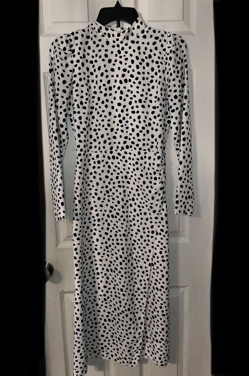 MISS SELFRIDGE ivory black polka dot long sleeve midi dress 2
