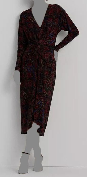 Lauren Ralph Lauren Women Red Paisley Twisted Front Straight Dress Size 12