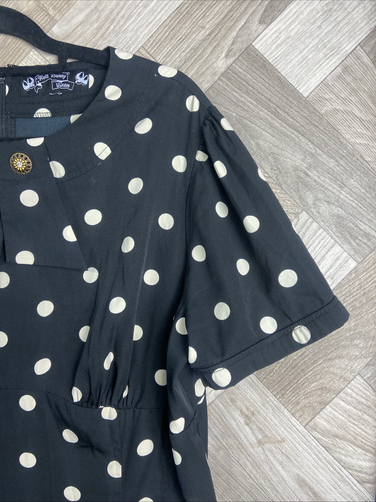 Hell Bunny Vixen Black & Cream Polka Dot Dress Rockabilly Retro Size 3XL / UK 20
