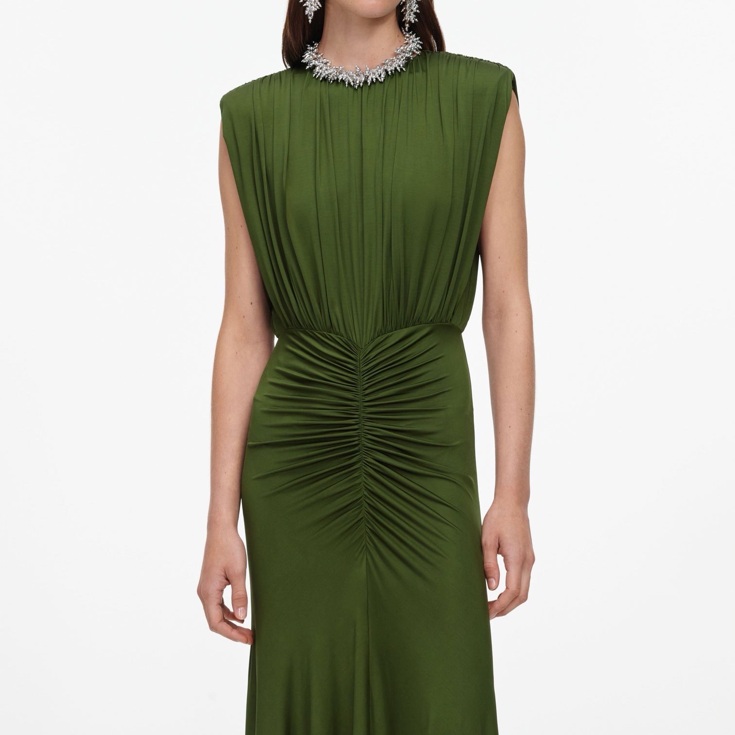 self portrait OLIVE JERSEY GATHERED MAXI DRESS $ 650 Size US 2 UK 6