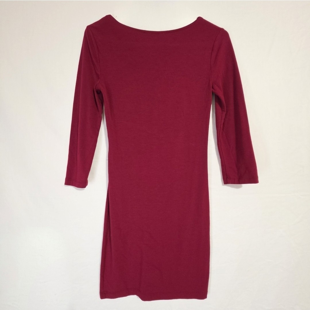 FOREVER 21 Women’s Red Solid Round Neck 3/4 Sleeve Sheath Mini Dress S