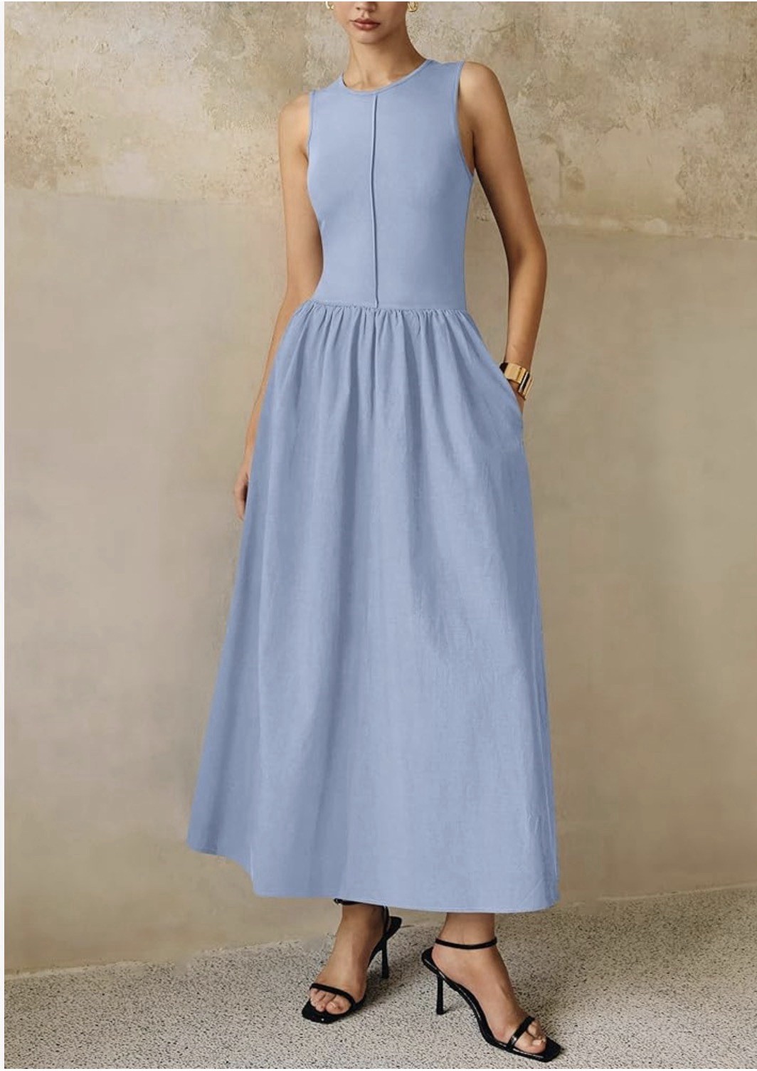 Sleeveless Patchwork Flowy Vacation Sundress Knit Long Work Tank Dress