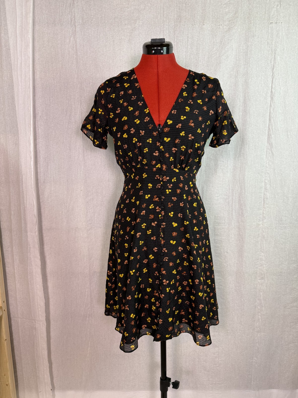 Madewell Feline Floral Silk Button Front Dress Size 00 Summer Mini D344