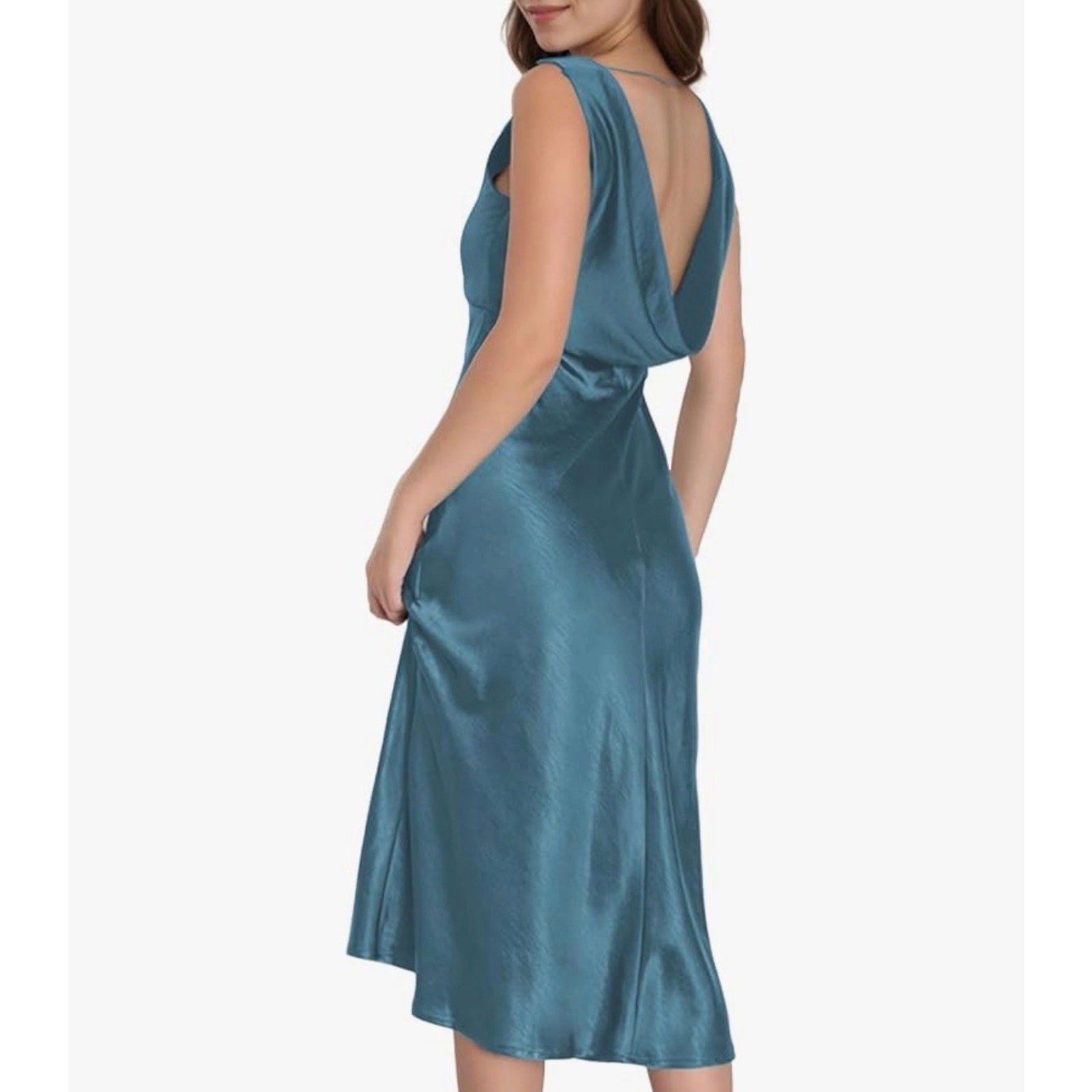 NWT Bymorel Summer Satin V Neck Backless Midi Dresses Sz L STUNNING & Soft
