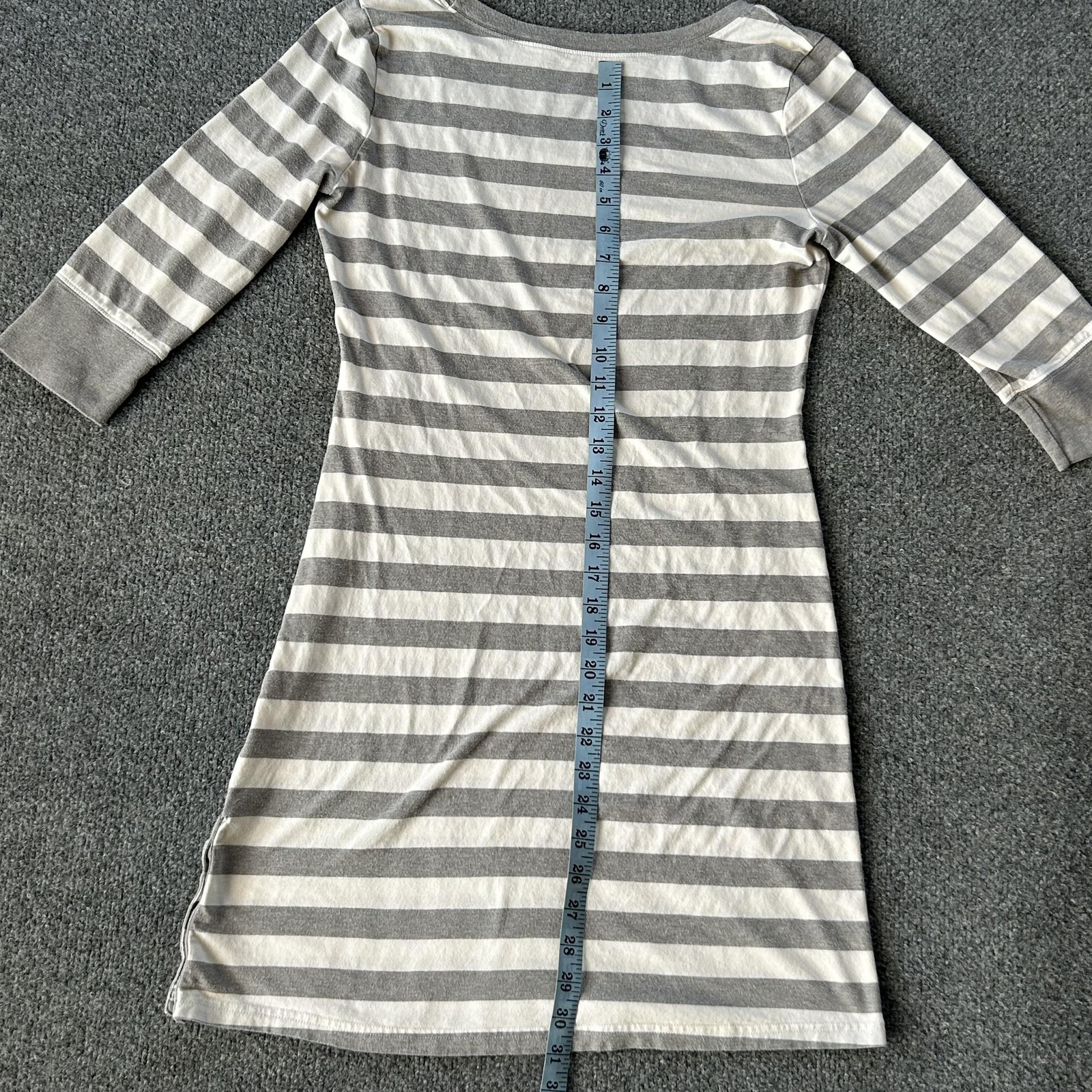 Patagonia Dress Womens Medium Grey White Stripe 3/4-Sleeved Au Bateau Dress