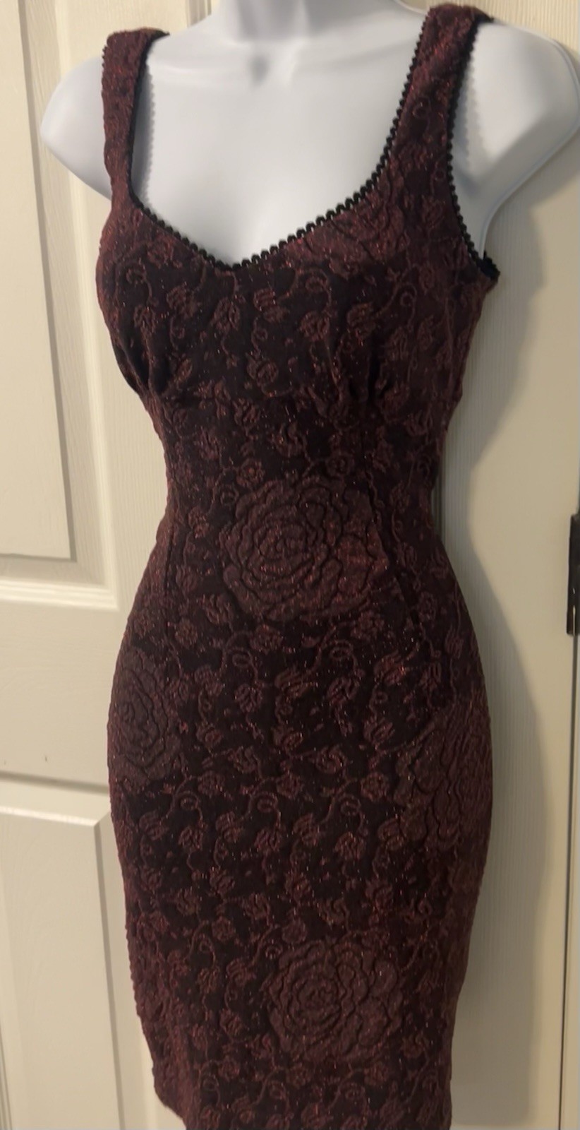 90s Y2K Whimsy Goth Romantic Burgundy Dark Red Glitter Roses Dress Small Grunge
