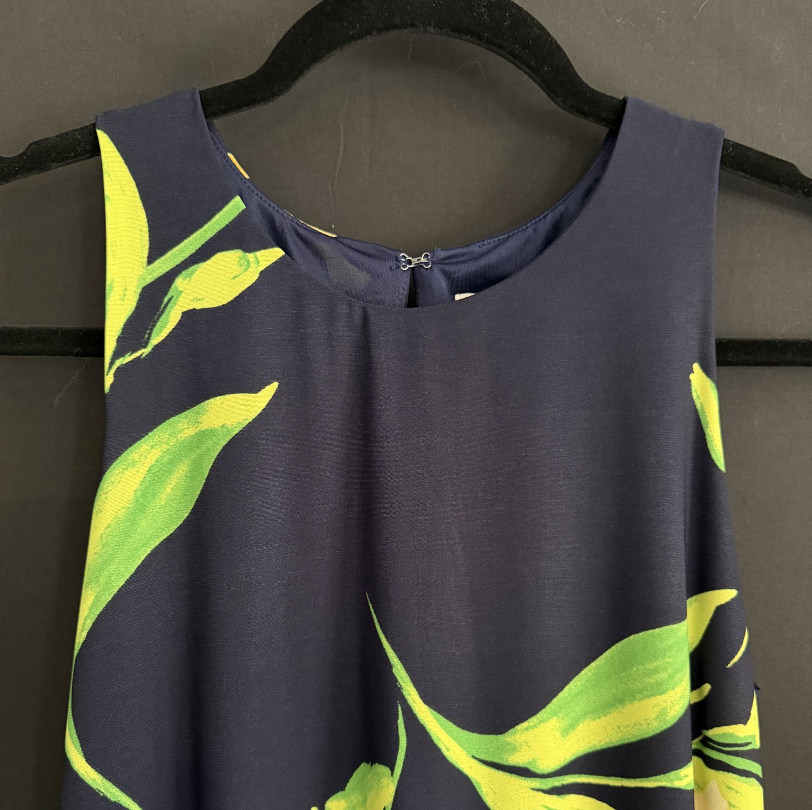 Ann Klein Sleeveless Mini Dress Navy Blue Yellow Green Floral Size 2