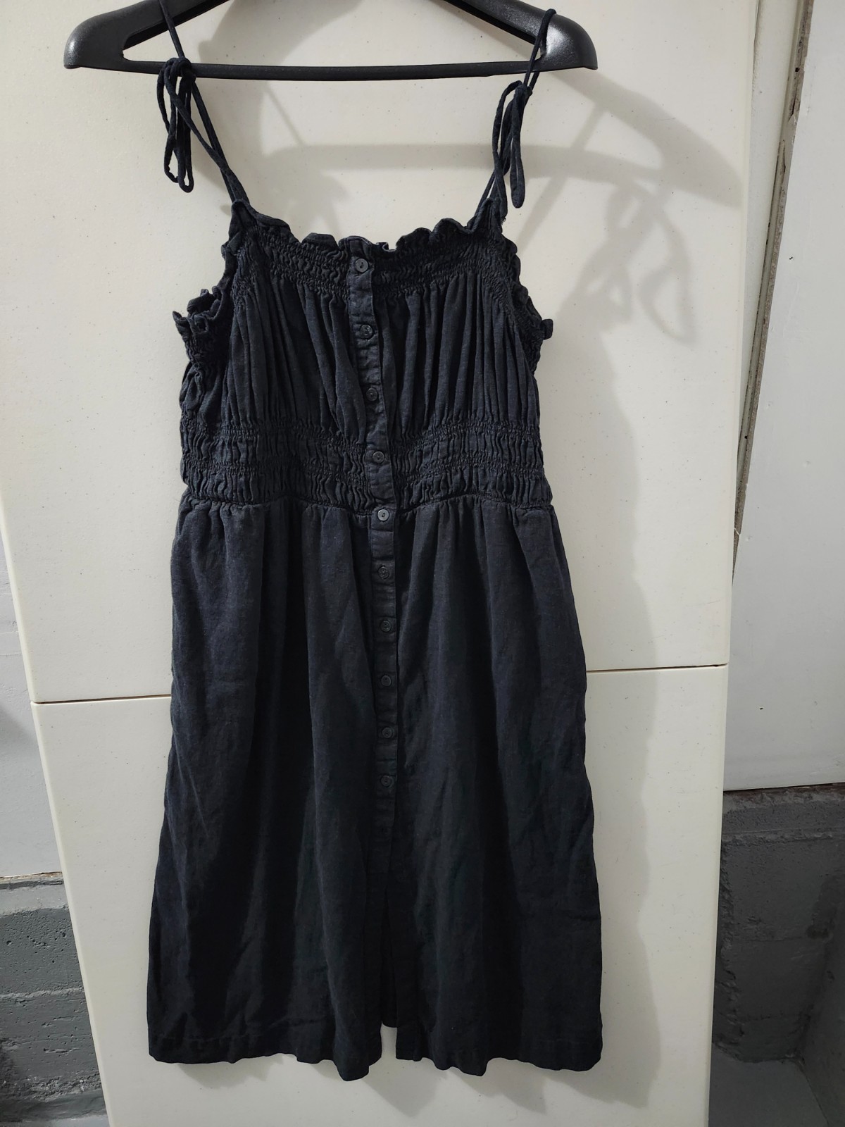 Universal Thread Dress Womens XL Strap Cami Button Up Pintuck Smock Linen Blend