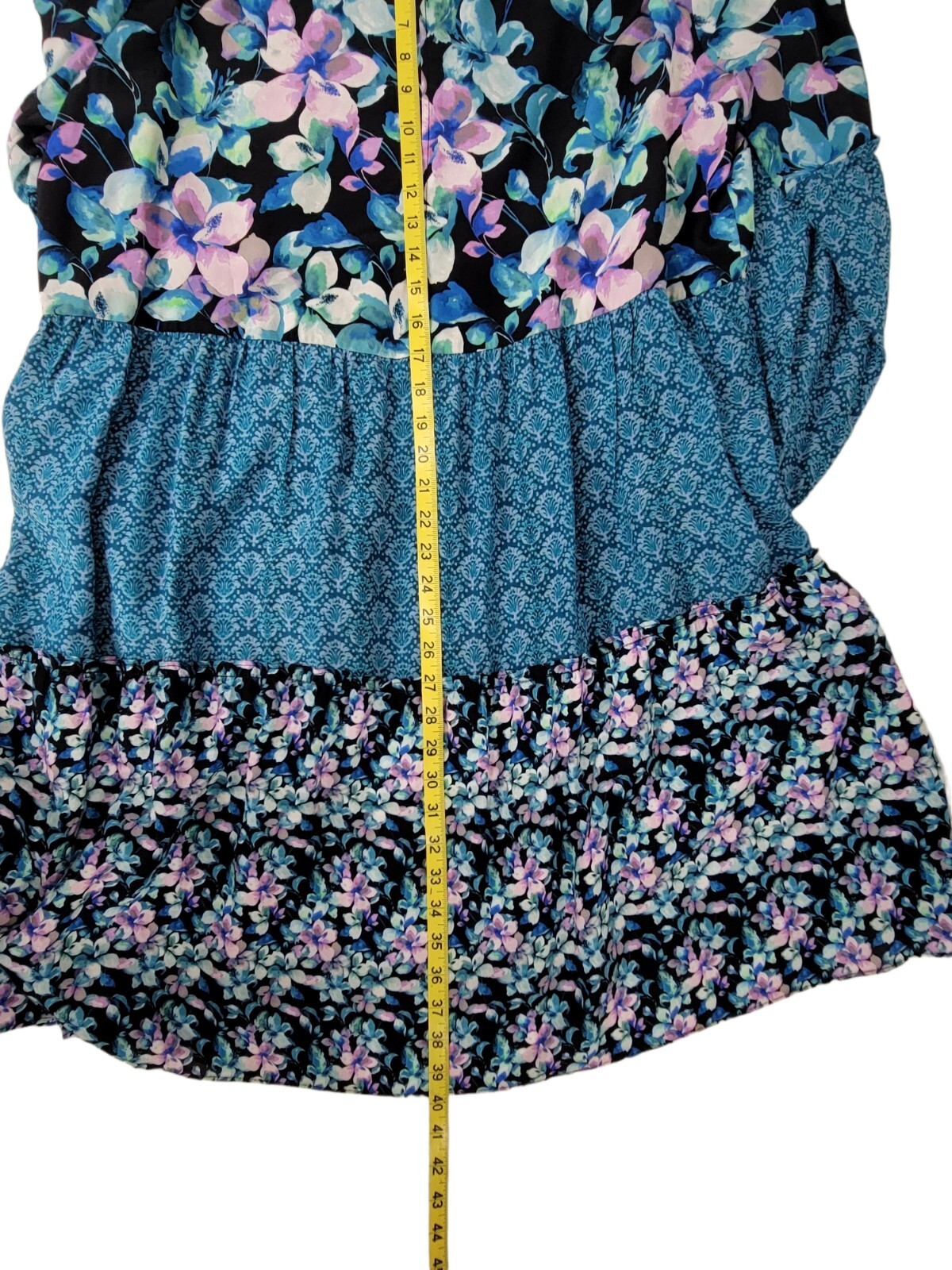 Soft Surroundings 2XL Night Bloom Dress Floral Blue Long Sleeve 5DY50 EUC