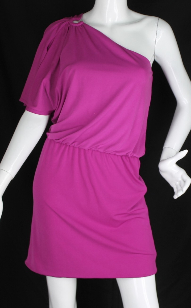{White House Black Market} Dress Sz. 2 Purple Short One Shoulder Stretch Lined