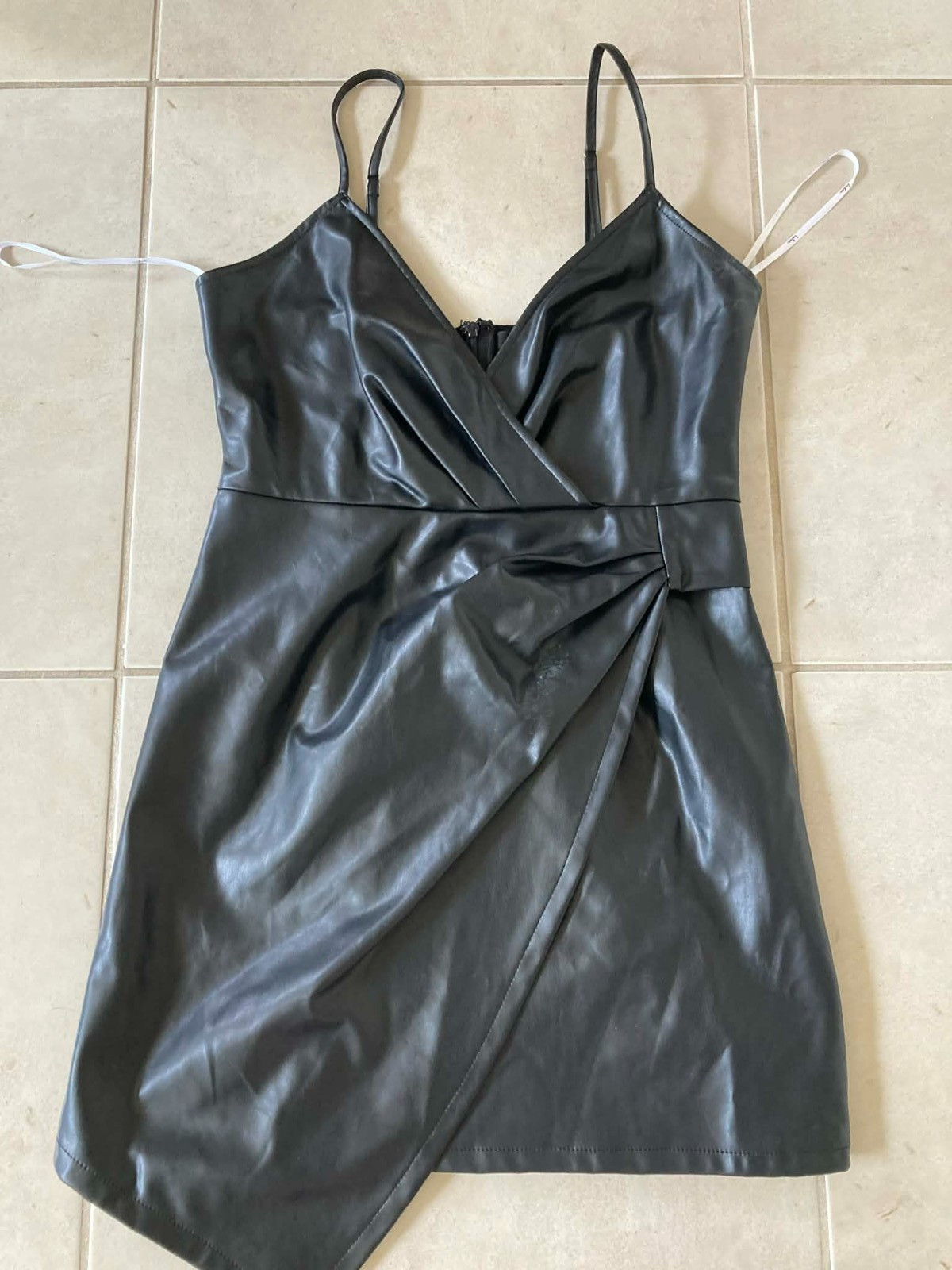 Lulus Taking Me There Black Vegan Leather Ruched Bodycon Mini Dress Medium