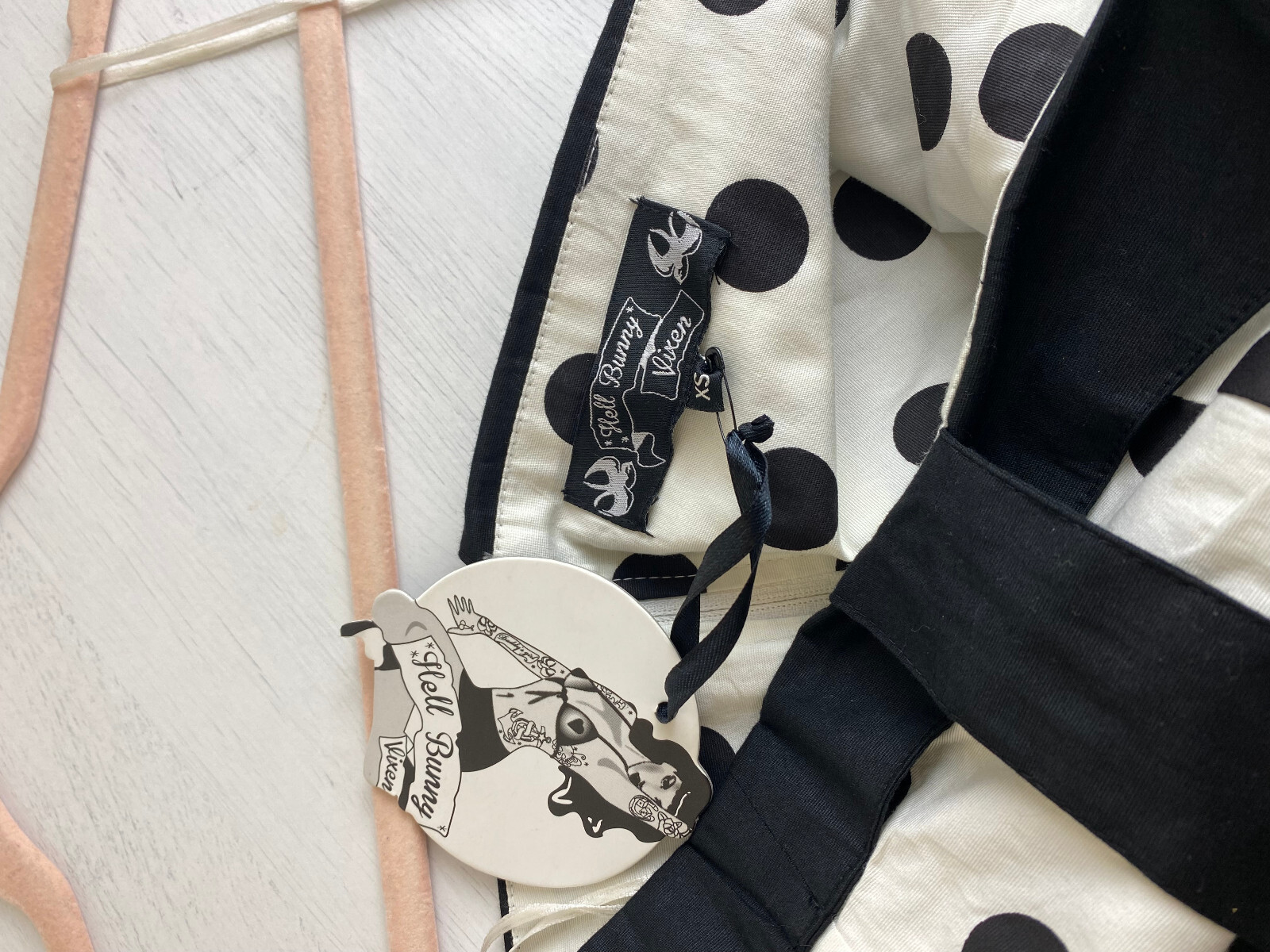 Hell Bunny Off White Black Spotty Cotton 50s Style Dress Size XS Midi