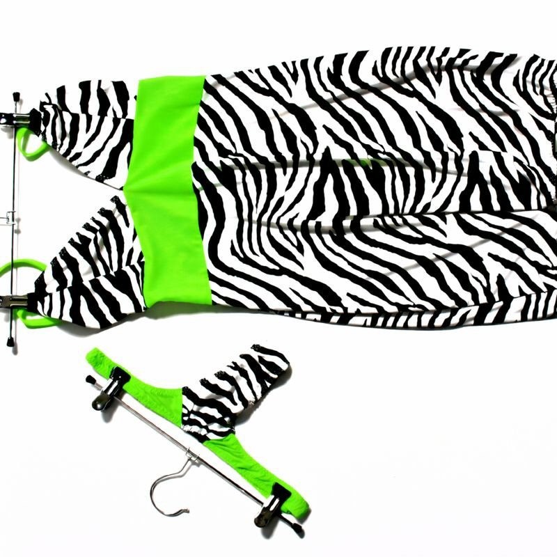 Zebra Dress Black White Green Poly Elastane Matching Knickers One Size Regular